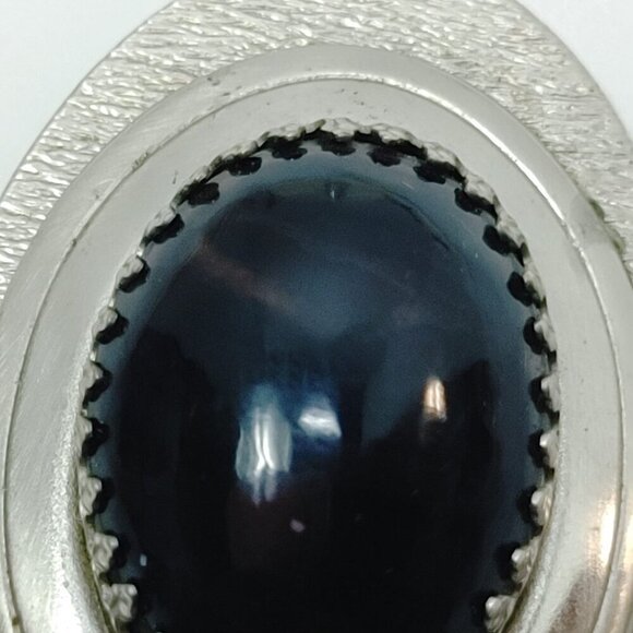 Vintage Large Oval Dark Brown Stone Silver Tone Brooch Pin Pendant - Picture 3 of 6